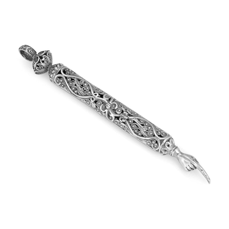 Traditional Yemenite Art Handcrafted Sterling Silver Torah Pointer Wit